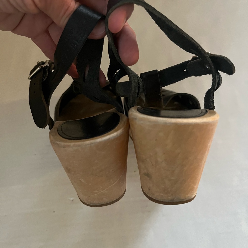Swedish Hasbeens clog wedge sandals leather uppers floral cutout EU 38 - Picture 5 of 9